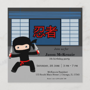 Little ninja birthday theme invitation