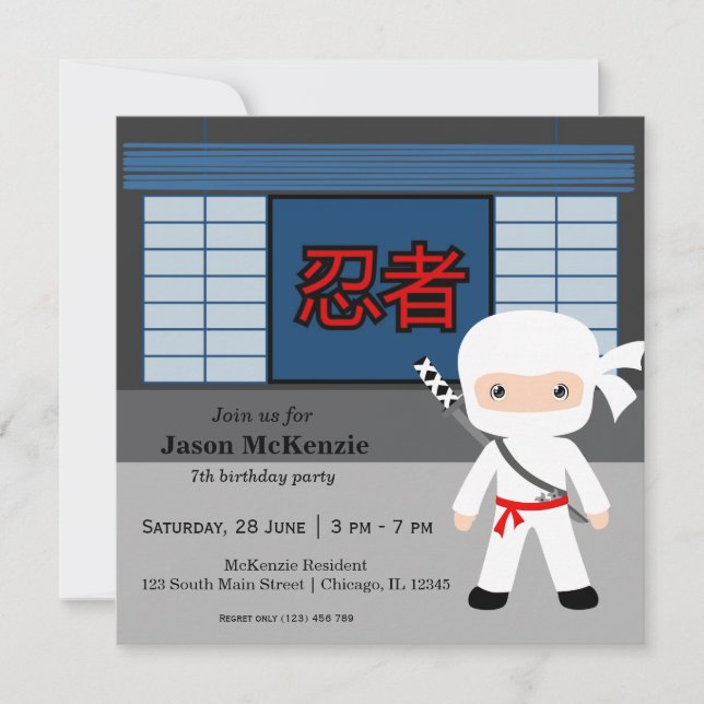 Little ninja birthday theme invitation (Front)