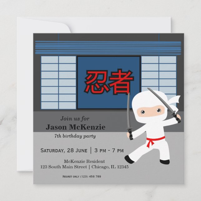 Little ninja birthday theme invitation (Front)