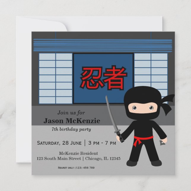 Little ninja birthday theme invitation (Front)