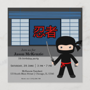 Little ninja birthday theme invitation
