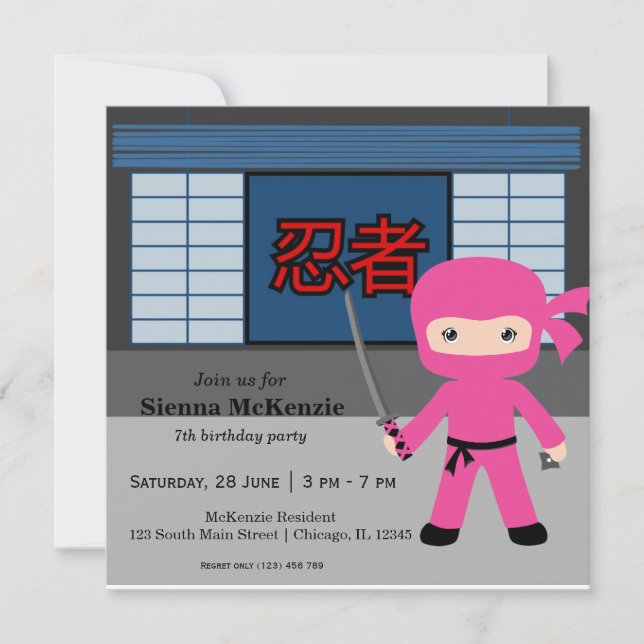 Little ninja birthday theme invitation (Front)