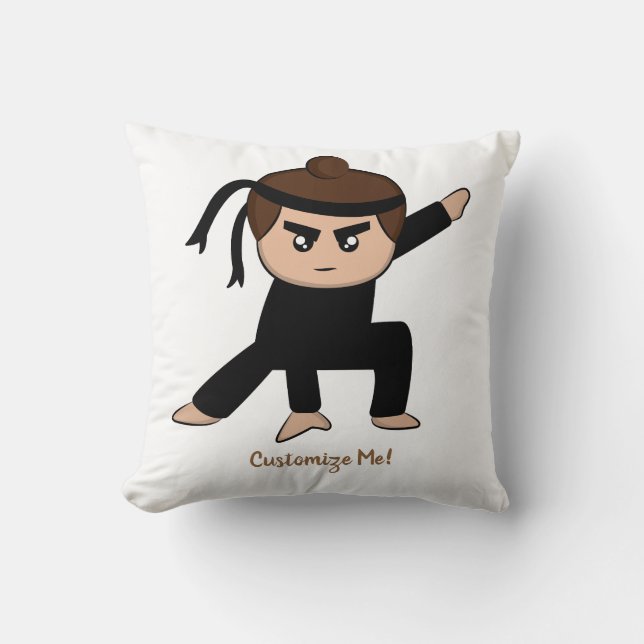 Little Ninja Boy Cute Child Personalized Throw Pillow (Front)