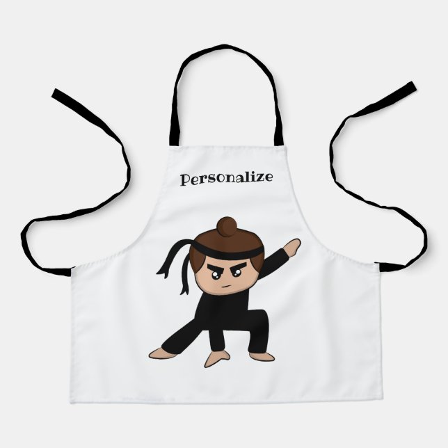 Little Ninja Dude Boy Cute Kids Personalized Apron (Front)