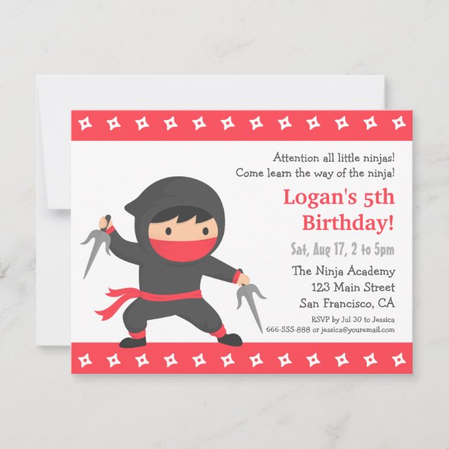 Little Ninja Kids Birthday Party Invitations (Front)