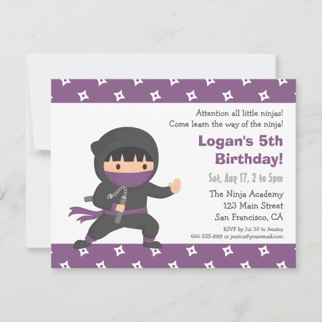 Little Ninja Kids Birthday Party Invitations (Front)