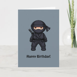 Little Ninja on Gray Happy Birthday Card