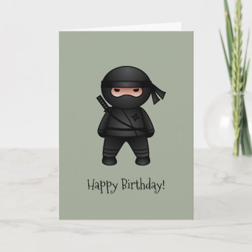 Little Ninja on Sage Green Happy Birthday Card