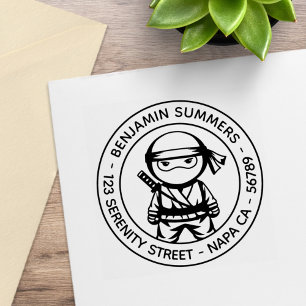 Little Ninja Round Address Rubber Stamp