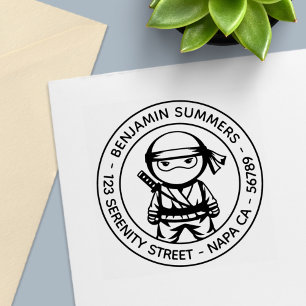 Little Ninja Round Address Self-inking Stamp