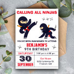 Little Ninja Warrior Kids Birthday Party Invitation<br><div class="desc">Amaze your guests with this modern ninja theme birthday party invitation featuring cute little ninjas with eye-catching typography against a white background. Simply add your event details on this easy-to-use template to make it a one-of-a-kind invitation. Flip the card over to reveal an elegant starburst pattern on the back of...</div>