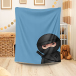 Little Ninja Warrior On Blue Fleece Blanket at Zazzle