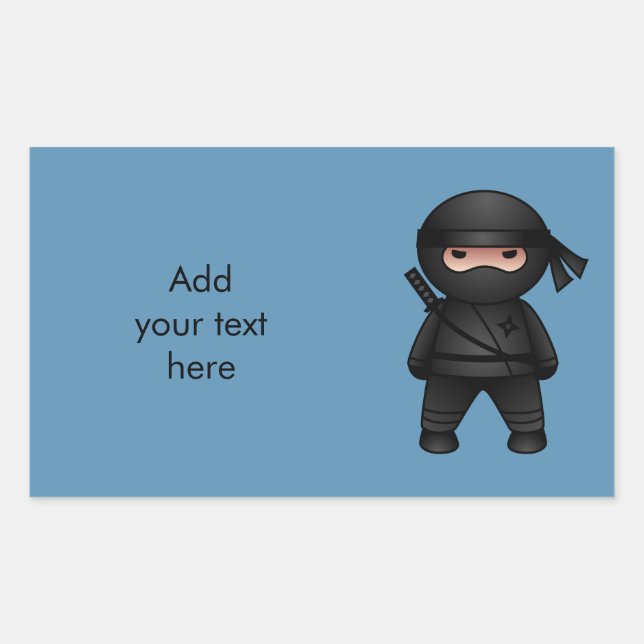 Little Ninja Warrior on Blue Rectangular Sticker (Front)
