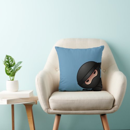 Little Ninja Warrior on Blue Throw Pillow