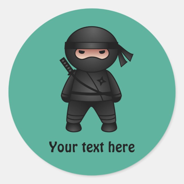 Little Ninja Warrior on Green Custom Text Classic Round Sticker (Front)