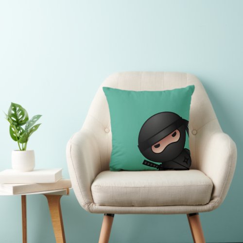 Little Ninja Warrior on Green Throw Pillow