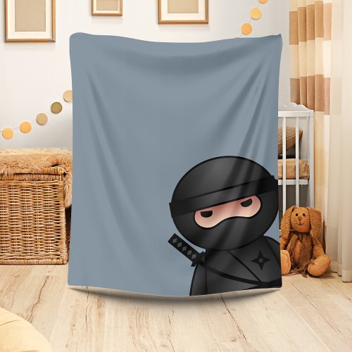 Little Ninja Warrior on Grey Fleece Blanket