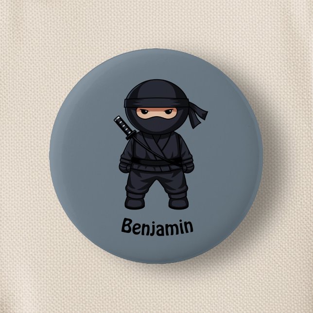 Little Ninja Warrior on Grey Pinback Button (Creator Uploaded)