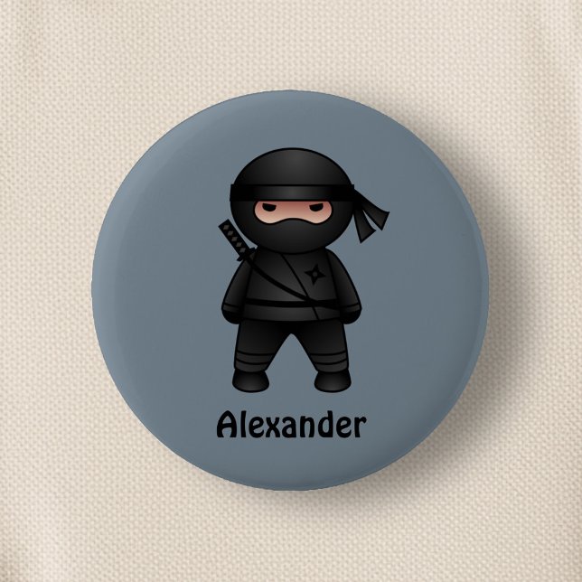 Little Ninja Warrior on Grey Pinback Button (Creator Uploaded)