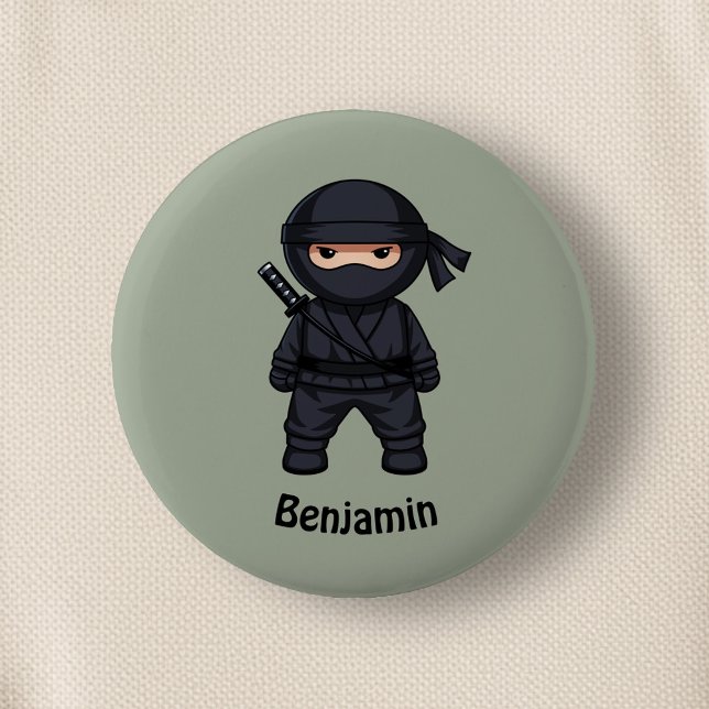 Little Ninja Warrior on Sage Green Button (Creator Uploaded)
