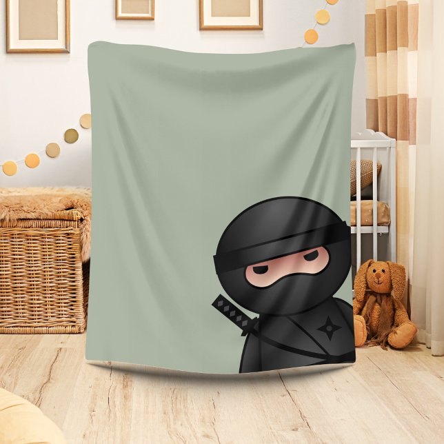 Little Ninja Warrior on Sage Green Fleece Blanket (Creator Uploaded)