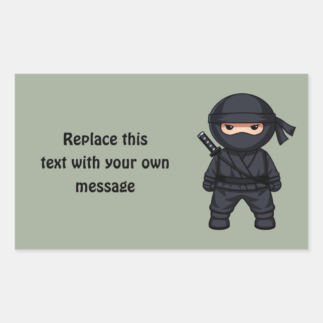 Little Ninja Warrior on Sage Green Rectangular Sticker (Front)