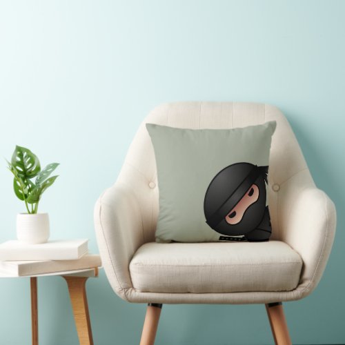 Little Ninja Warrior on Sage Green Throw Pillow