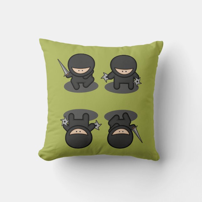 Little Ninjas Throw Pillow (Front)
