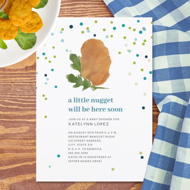 Little Nugget Chicken Nugget Blue Boy Baby Shower  Invitation (Creator Uploaded)