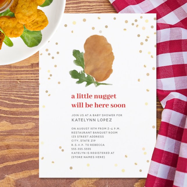 Little Nugget Red Neutral Chicken Baby Shower Invi Invitation