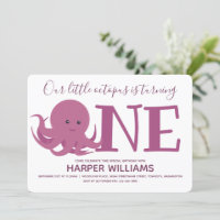 Little Octopus Turning One Animal First Birthday Invitation