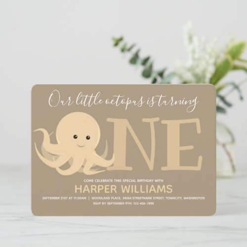 Little Octopus Turning One Animal First Birthday Invitation