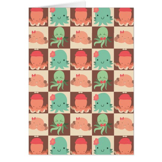 Little Octopuses Checkered Pattern Cards (Front)