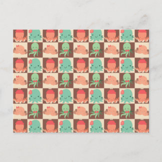 Little Octopuses Checkered Pattern Postcard