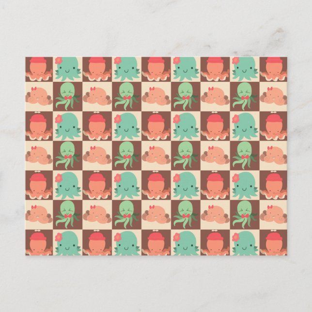 Little Octopuses Checkered Pattern Postcard (Front)