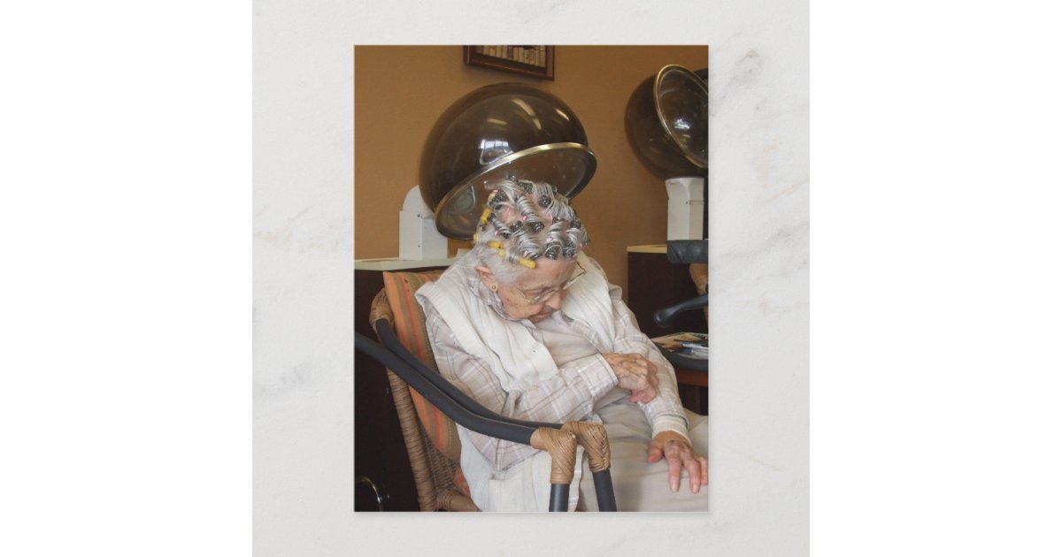 LIttle Old Lady Sleeping Under Hair Dryer Postcard | Zazzle