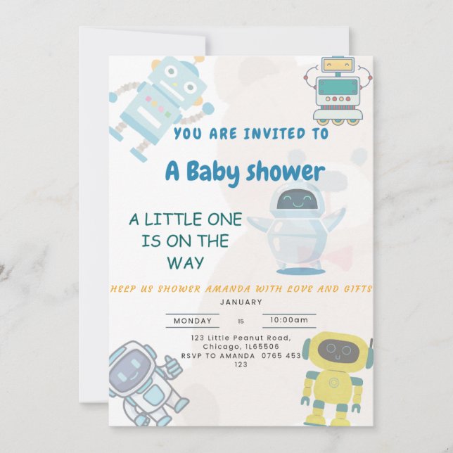 Little one is on the way robo toys baby shower  invitation (Front)