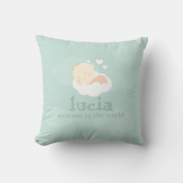 Little One on cloud pillow, New Baby Throw Pillow  (Front)