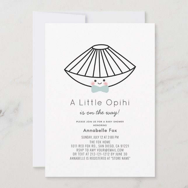 Little Opihi Blue Bow Tie Boy Baby Shower Invitation (Front)