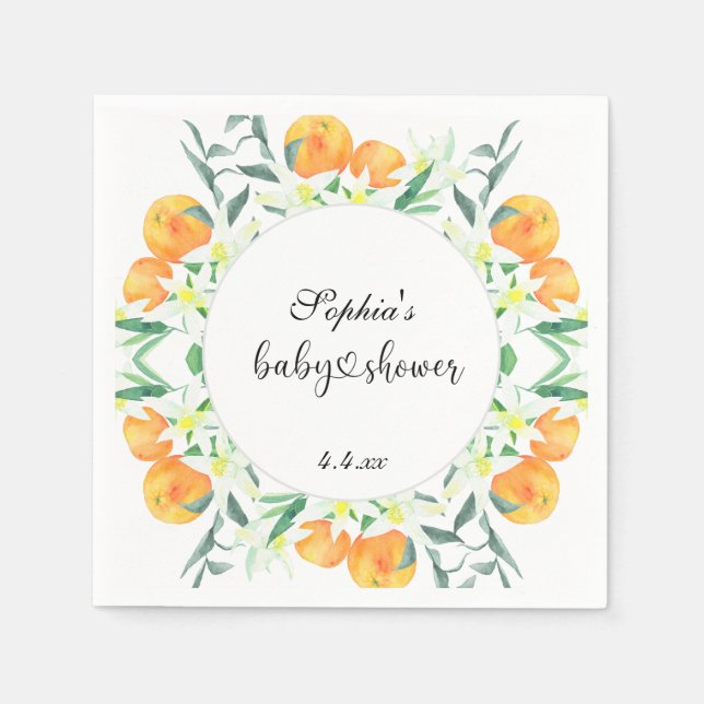 Little orange baby shower napkins (Front)