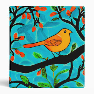 Little Orange Bird on a Flowering Branch 3 Ring Binder