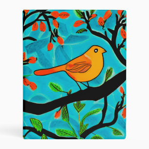 Little Orange Bird on a Flowering Branch Mini Binder