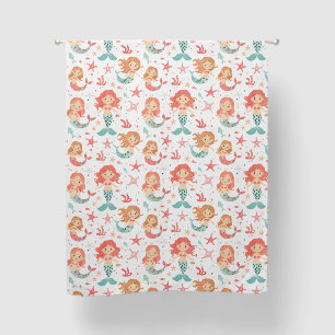 Little Orange Teal Mermaid Pattern Kids Blackout Curtains