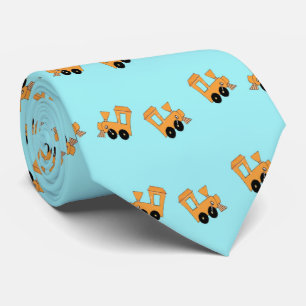 Little orange trains pattern on blue neck tie
