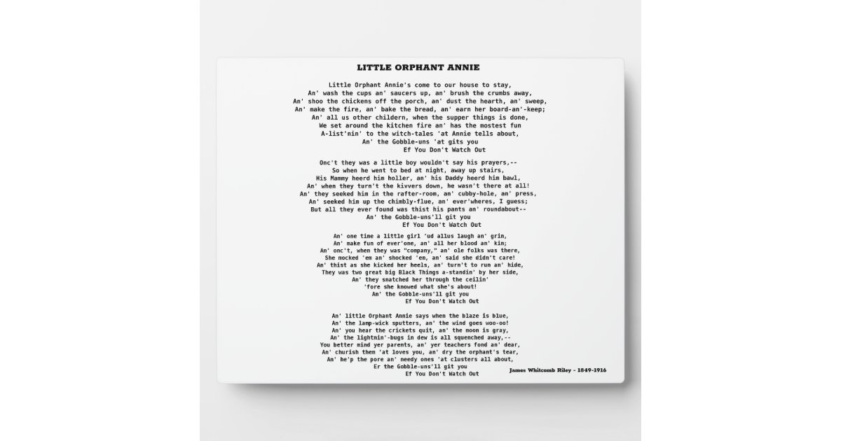 LITTLE ORPHANT ANNIE POEM PLAQUE Zazzle LITTLE ORPHANT ANNIE POEM PLAQUE Zazzle