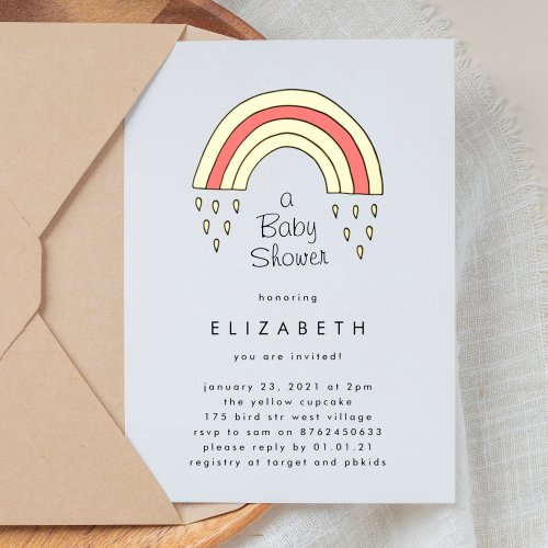 Little Over The Rainbow Baby Shower Gold Pressed Foil Invitation