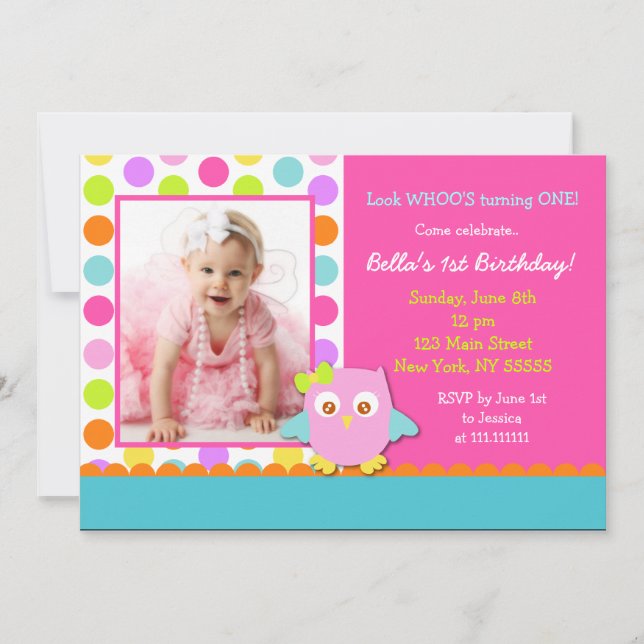 Little Owl Birthday Party Invitation (Front)