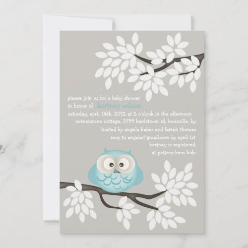 Little Owl &amp; Branches Baby Shower Invitations
