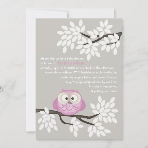 Little Owl &amp; Branches Baby Shower Invitations