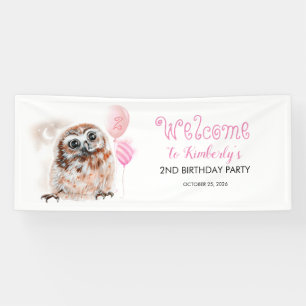 Little Owl Cute Pink Birthday Party Banner